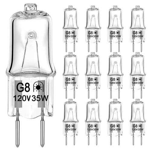 Gaormii G8 Halogen Light Bulbs 35W 120V Under Cabinet Puck Lighting Replacements, T4 JCD Type G8 Bi-Pin Base, 2700K Warm White, Dimmable, Pack of 12