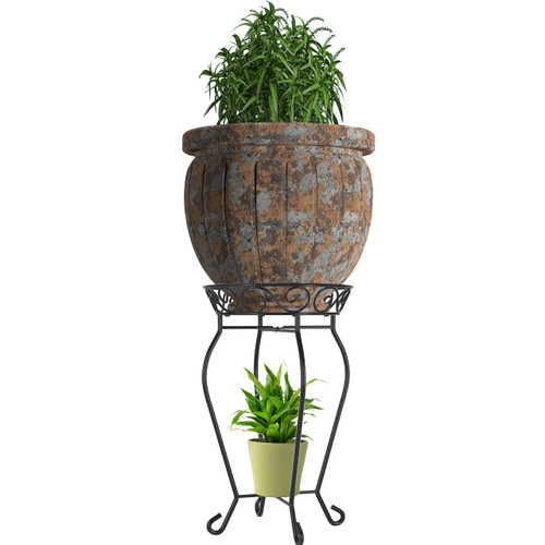 Yimobra Tall Plant Stand Indoor Outdoor, 200LB Hold Up Metal Flower Plant Stand, Heavy Duty Rustproof Iron Plant Supports for Patio or Garden,Living Room, 12.5 x 23.6 Inches, Black