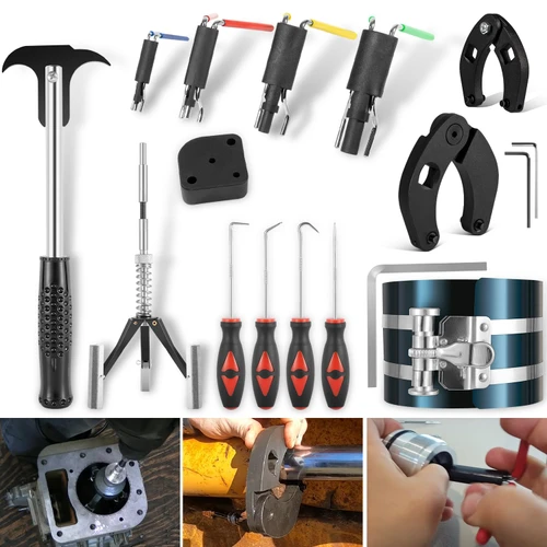 17 Pcs Hydraulic Cylinder Repair Tool Kit for Skid Steers, Loaders, Backhoes, Tractors | Tools Set with Gland Spanner Wrench, U-Seal Installer, Seal Puller & Smooth type Piston Ring Compressor