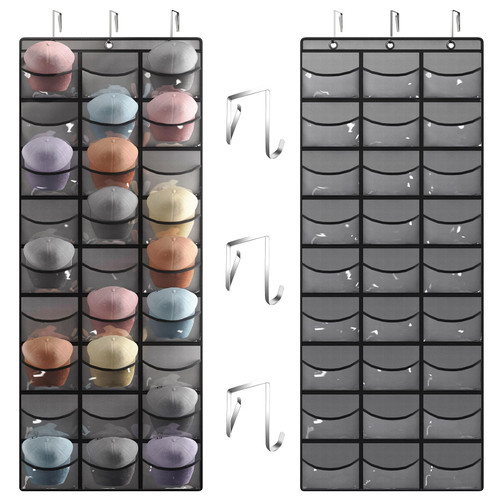 Hat Organizer Over Door Baseball Caps Holder 27 Pocket Storage Rack Grey