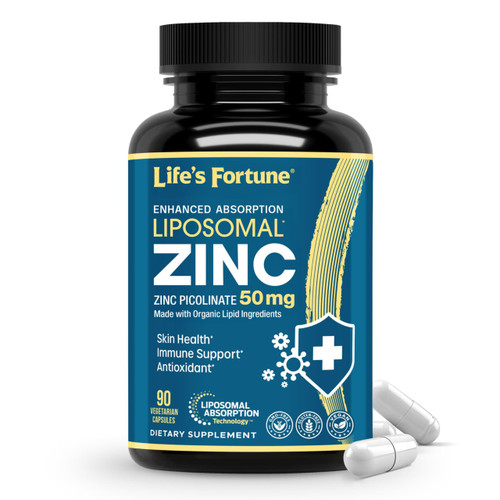 Liposomal Zinc Picolinate Supplement, High Potency Zinc for Immune Support, Metabolism & Skin Health, Powerful Antioxidant, for Adult Men & Women, 90 Capsules