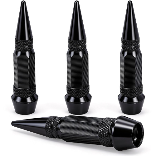 MEAJOO 4PCS Spiked Style Tire Valve Stem Caps, Universal Aluminium Alloy Dustproof Tire Valve Stem Covers for Cars, SUV, Trucks, Bikes, Motorcycles, Bicycles(60MM & Black)