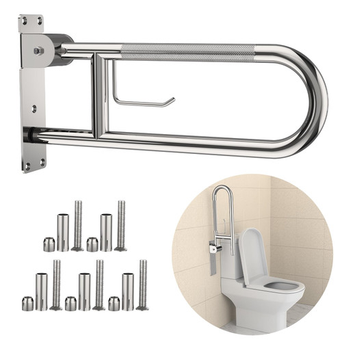 Toilet Grab Bar 24 Inch,YuanDe Flip Up Grab Bar with Paper Holder