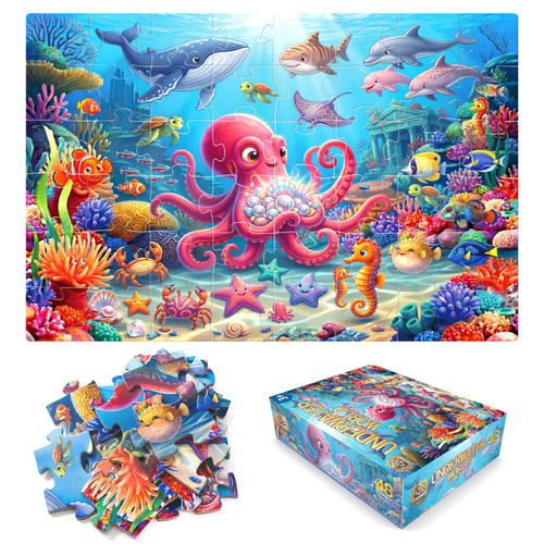 Jumbo Floor Puzzles for Kids Ages 3-5 48 Piece Underwater Puzzles