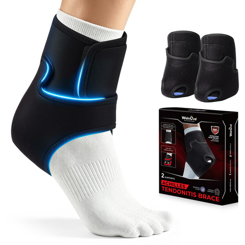 Welnove Achilles Tendonitis & Ankle Brace – Heel Lock Support for Ankle Dorsiflexion Relief, Adjustable Achilles Tendon Support Compression Pad for Men Women Heel Protectors (1 Pair,Size S, Black)