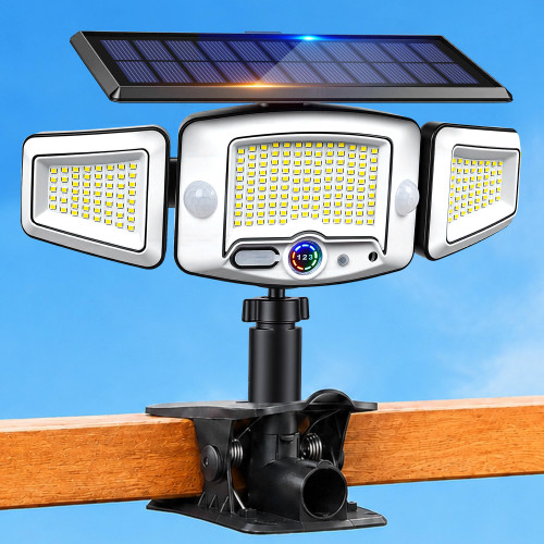 4000mAh Clip on Solar Lights Outdoor, 2500LM Motion Sensor Outdoor Lights with Digital Display, 270° Wide Angle &Dual PIR Sensors, IP65 Waterproof Solar Flood Lights for Fence Yard Deck Camping（1Pack）