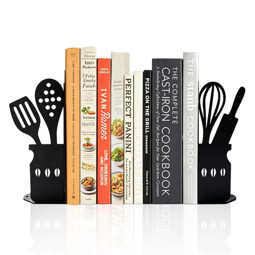 Kitchen Bookends for Shelves, Heavy Duty Metal Decorative Cookbook Holder