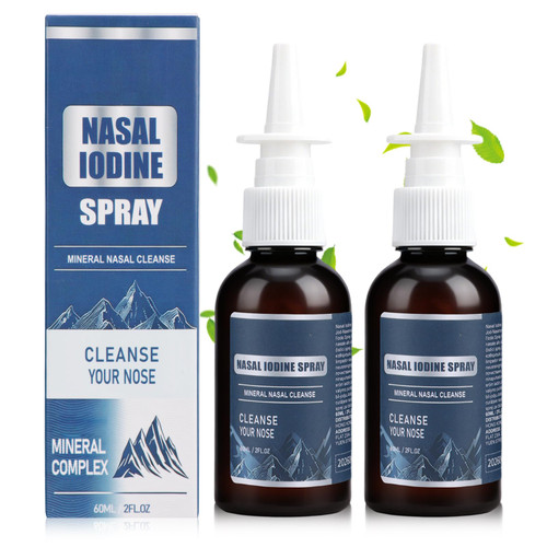 2PCS Iodine Nasal Spray, 60ml Fine Mist Nasal Iodine Spray with Fulvic Acid, Cleanses & Refreshes Nasal Passages, Ideal for Dry Air, Travel & Daily Adult Nasal Care