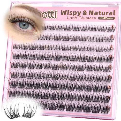 Natural Lash Clusters Short 8-12mm Wispy Eyelash Clusters Natural Clusters Eyelash Extensions C Curl Individual Lashes with Invisible Clear Band DIY at Home by zenotti