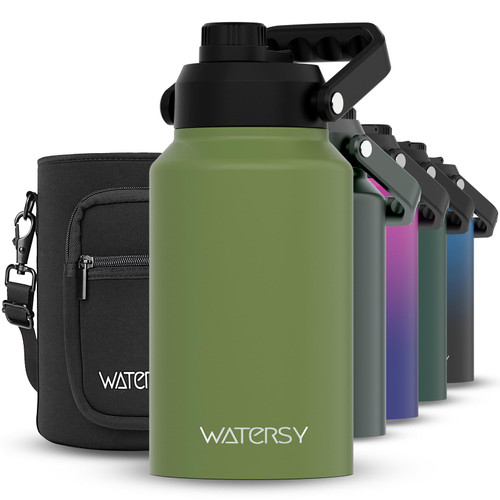 WATERSY 2/3 Gallon Water Bottle Insulated(Cold for 48 Hrs),BPA Free&Leak Proof,87oz Stainless Steel Water Jug/Flask,Big thermo,Large Water Bottle with Handle for Gym,Hiking,Camping,Olive Green