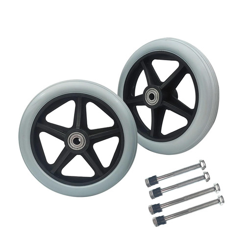 2 Pack Wheelchair Wheel - Environmentally Friendly PU material,6 Inch Solid Tire,Wear-Resistant,Anti-Slip,Universal Wheelchairs, Walker and Various Cart Replacement Wheel Accessories，Grey