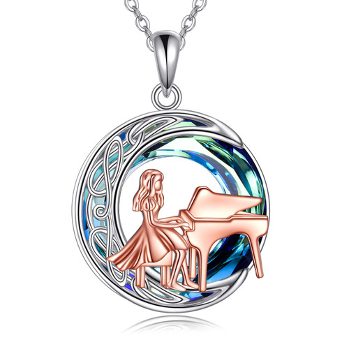 MONGAS Piano Necklace Sterling Silver Piano Pendant Necklace Music Jewelry for Women Pianist