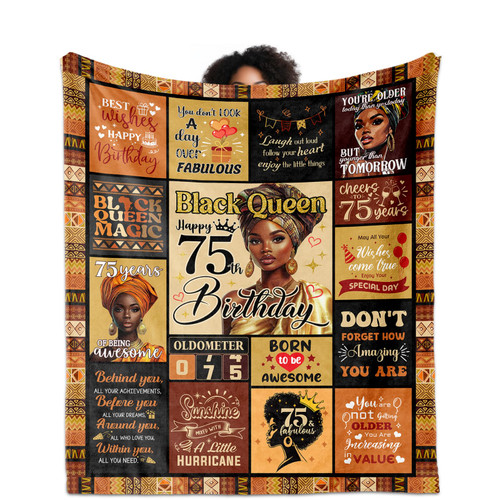 YDAISCU African American 75th Birthday Gifts for Women Blanket 60"X50", Encouragement Inspirational Bday Gift, 75 Year Old Birthday Gifts for Black Women Mom Lady Girl Friend