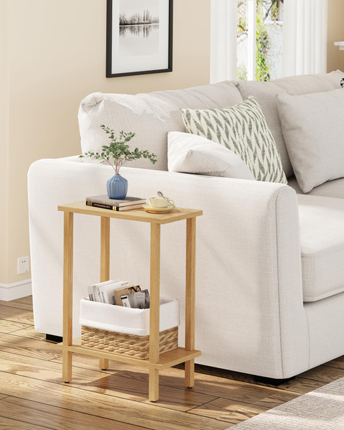 TUTOTAK Narrow Side Table, 2-Tier Small End Table for Couch