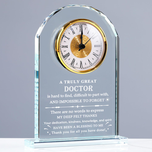 YWHL Doctor Gifts for Men Women, Crystal Glass Clock Thank You Appreciation Gifts for Doctors Best Doctor Ever Gift Idea for Doctors Day Birthday Retirement Christmas Office Table Decor