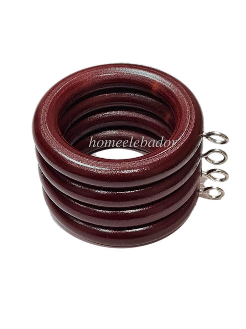 HomeElabador Wooden Curtain Hanging Ring Hooks with Eyes 24-Piece, 45 mm Internal Diameter, Mahogany Red