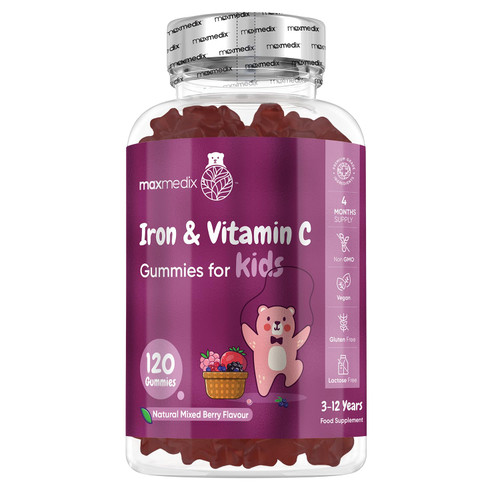 Iron Gummies for Kids - 4 Months Supply - 120 Gummies - with Vitamin C