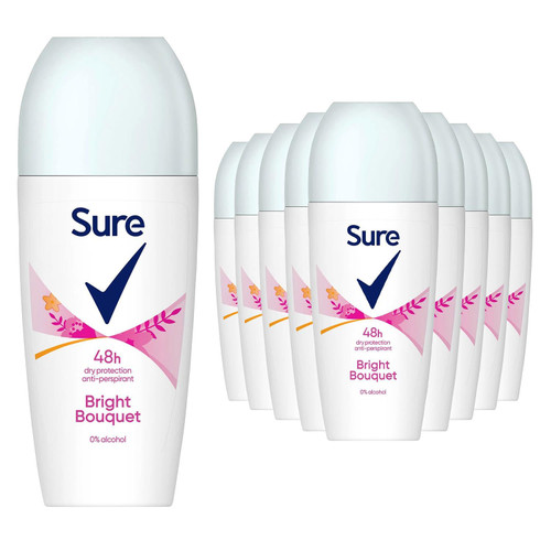 Sure Antiperspirant Roll On Bright Bouquet 48H Sweat and Odour Protection Roll On with Fresh, Light and Clean Scent Deodorant for Women, 50ml Pack of 12