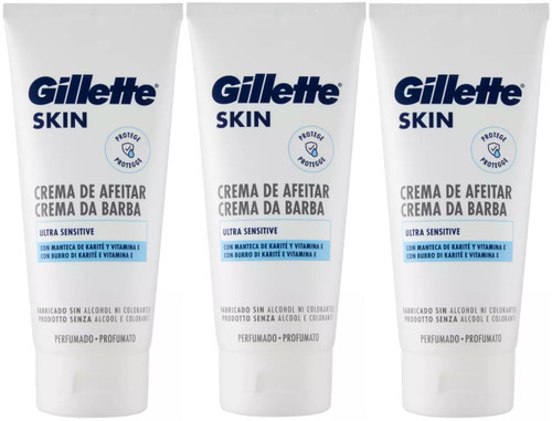 3 x 175ml Gillette Skin Ultra Sensitive Shave Cream with Shea Butter & Vitamin E