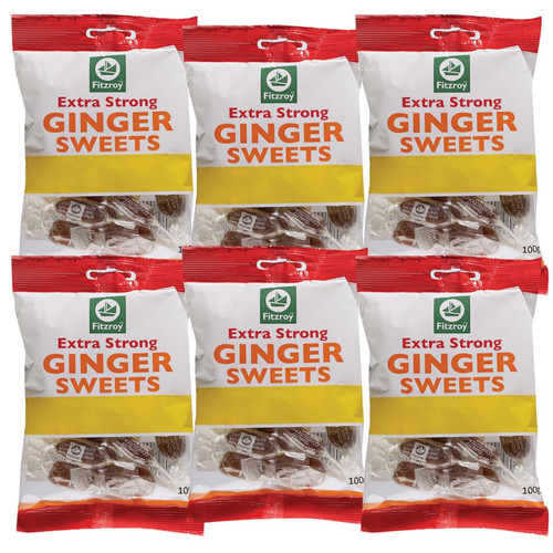 Fitzroy Extra Strong Ginger Sweets 6 x 100g – Hard Boiled Sweets, Individually Wrapped sweets, Vegetarian, Vegan, Gluten Free, Travel Sweets, Hard Candy, Sweet shop, Boiled Sweets Wrapped