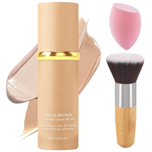 SHEBEEDO 4 in 1 Foundation Medium Spectrum SPF50+ Long Wear Waterproof Medium Full Coverage Concealer with Brush Hydrating Color Changing Foundation Tinted Moisturiser For Women 30ml
