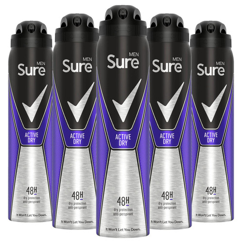 5 x 250ml Sure Men Active Dry 48h Anti-Perspirant Deodorants