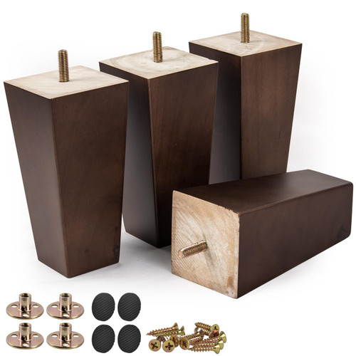 Btowin 5 inch Solid Wood Pyramid Furniture Legs 4PCS Mid-Century Modern