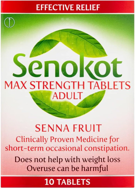 Senokot Strength Max Tablets Adults, Senna fruit, 10 count, Constipation relief for adults, Dual action laxative, Double action constipation relief, Effective Overnight