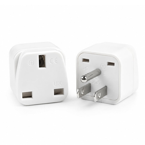 UK to US Plug Adapter 2 Pack, Grounded Type G to Type B USA Adaptor, White