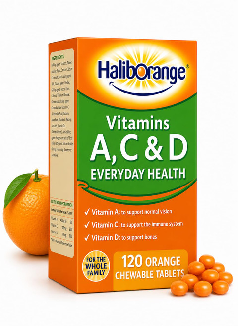 Haliborange Vitamins A, C & D Orange Flavour Tablets, 120 Tablets
