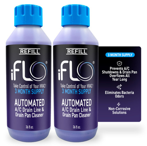 iFLO Smart AC Drain Line Cleaner Cartridge, 3 Month Supply (2 Pack of 36oz)
