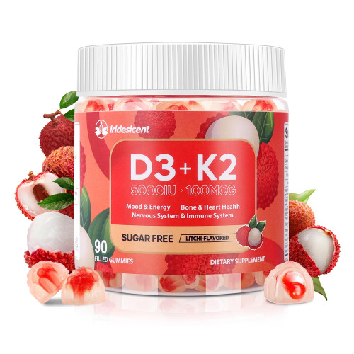IRIDESICENT Vitamin D3 K2 Gummies, 5000 IU D3 + 100mcg K2, 90 Count