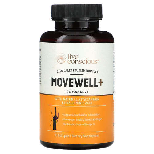 Live Conscious Joint Health Supplement - MoveWell Plus Antarctic Krill Oil, Natural Astaxanthin and Hyaluronic Acid | Outperforms Glucosamine