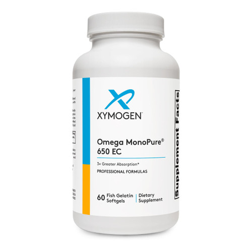 XYMOGEN Omega MonoPure 650 EC - Heart & Brain Support - DHA & EPA Omega-3 Fish Oil - Monoglyceride High Absorption Softgels - Enteric Coated - 60 Softgels