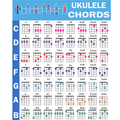 QMG Ukulele Chords Poster, An Educational Reference guide for Ukulele Players and Teachers, Printed on Waterproof, Non-Tearing, Polypropylene Paper, Size: 24”x 30” (Folded Shipping)