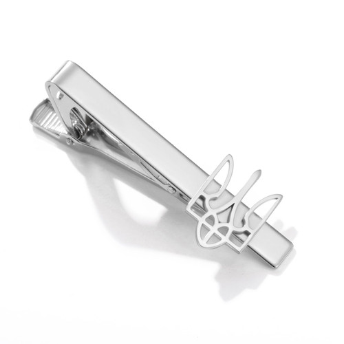 Dreamtimes Ukrainian Symbol Tie Clip Ukrainian Tie Clasp for Men Ukraine Trident Inspired Jewelry Ukraine Remembrance Tie Clip Patriotic Gift (Silver)