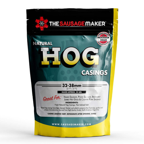 The Sausage Maker® Natural Hog Sausage Casings 32-38mm, Edible Casing For Sausage Making, Stuff Over 25 Lbs Meat, Breakfast, Italian, Polish, Bratwurst, Hot Dog, Pork Links, 1.2-1.5" Dia, Home Pack-1