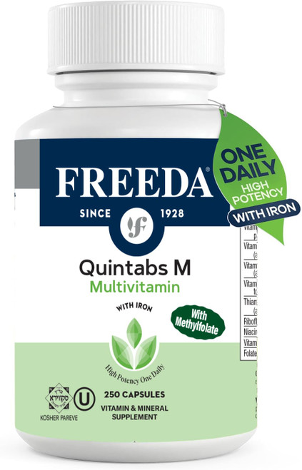 FREEDA Quintabs-M Multivitamin with Iron Kosher Supplement - 250 Count