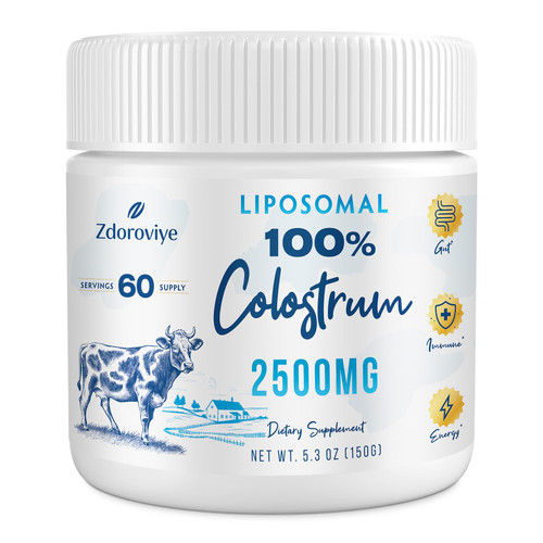 Zdoroviye Liposomal Bovine Colostrum Powder Supplement 2500 mg, Higher Absorption Than Regular Bovine Colostrum (60 Servings)