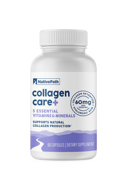 NativePath Collagen Care+, 5 Vitamin Blend with Hyaluronic Acid and Boron that Supports Collagen for Men and Women, 60 Capsules
