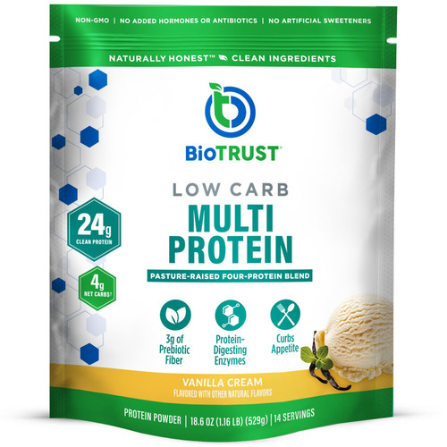BioTrust Low Carb Protein Powder, Grass Fed Whey & Casein Blend, Vanilla