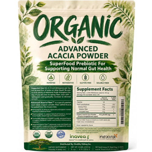 Organic Advanced Acacia Fiber Powder 40oz (2.5 lbs) - Soluble Fiber Leaky Gut Repair Powder. Natural Supplement for Gut Health, Regularity, Digestive Rejuvenation