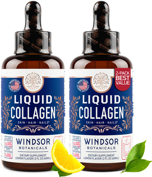 Concentrated Liquid Collagen Peptides Supplement - 30,000mcg Hydrolyzed Liquid Collagen for Women plus Biotin Hair, Skin, Nail Support - Sublingual Drops or Natural Lemon Drink 2x2oz