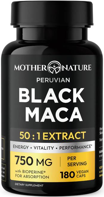 MNO Organic Raw Black Maca 750mg + BioPerine, Energy & Performance, 180ct