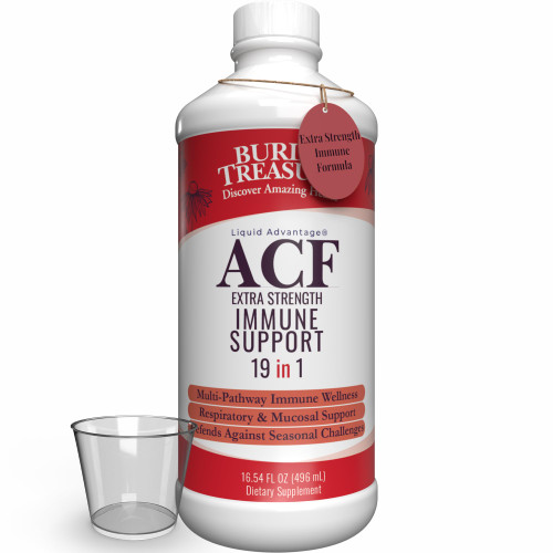 Buried Treasure ACF Extra Strength Liquid Immune Support – 1000mg Vitamin C, Elderberry, Zinc, Echinacea – Adult Herbal Supplement – Four-Day Use – 16 fl oz with Dose Cup