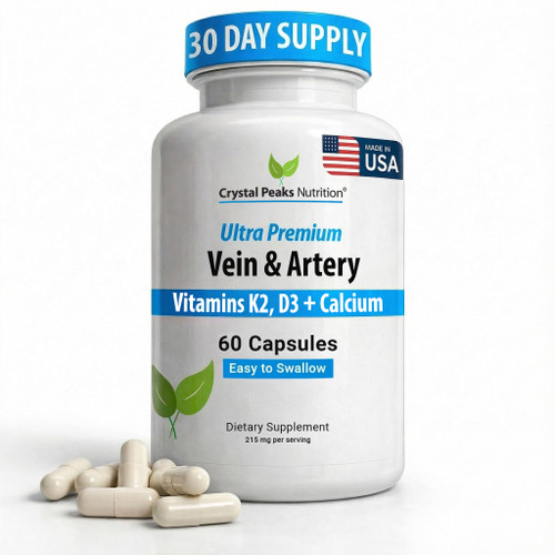 CRYSTAL PEAKS NUTRITION Vein & Artery Supplement - Blood Flow Supplement with Calcium - Blood Circulation Support for Men, Women - Circulation and Vein Support - 60 ct