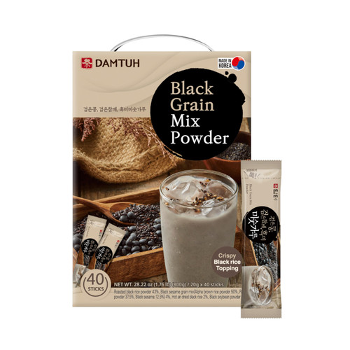 Damtuh Misugaru Powder Drink Mix – Korean Black Grain Blend with Roasted Black Rice, Bean & Sesame, Latte-Style Drink, Caffeine-Free, 20g x 40 Stick Packs