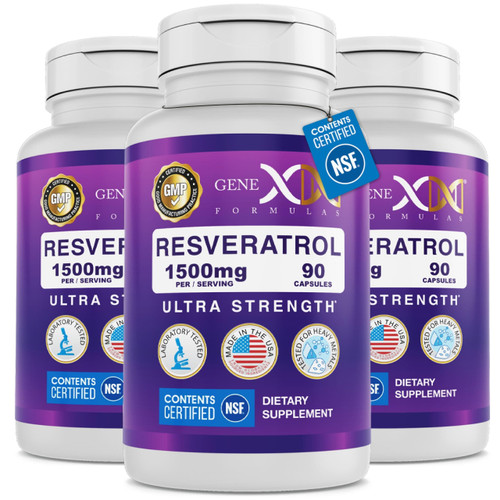 Genex Formulas Resveratrol 1500mg Dose NSF Certified Supplement, 3 Pack