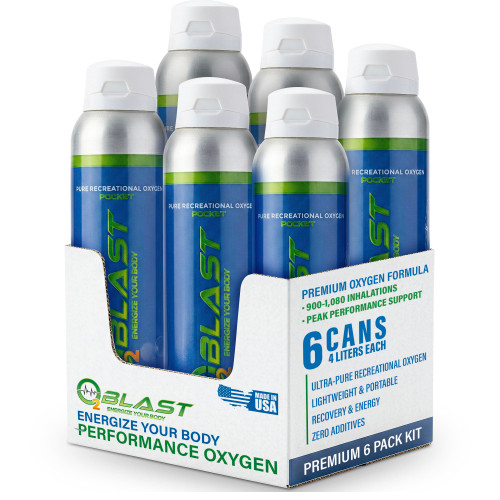 O2 Blast - 4L Portable Oxygen Can with Flip-Top Cap, Compact Design, 6-Pack
