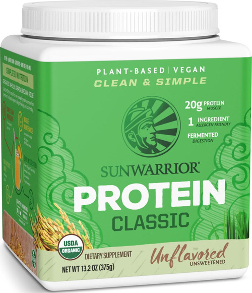 Sunwarrior Brown Rice Protein Powder with Bcaa & Amino Acids Raw Rice Protein Shake Gluten Free Low Carb Dairy Free | Plant Based Classic Sprouted Brown Rice Protein Powder Natural 375g